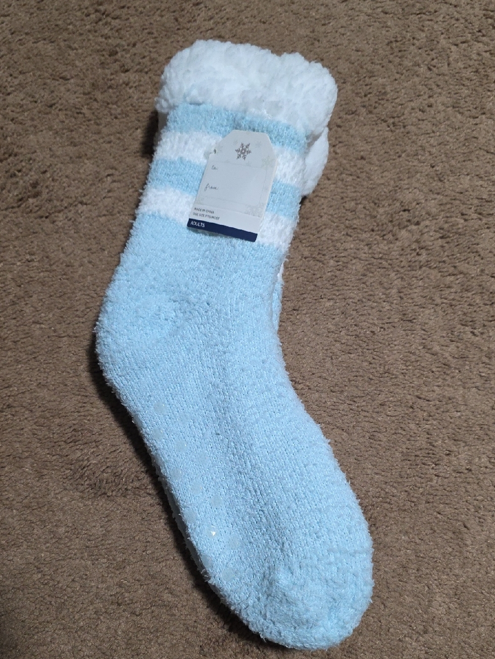 Cozy Light Blue Fuzzy Socks with White Cuff